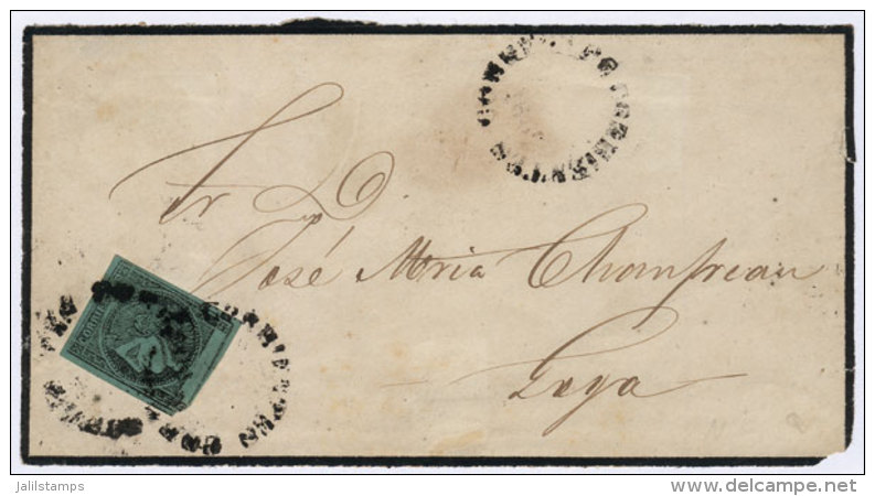 GJ.5, 1865 Blue-green, Type 8, Franking A Front Of Mourning Cover Sent To Goya, With THREE STRIKES Of Rimless... - Corrientes (1856-1880)