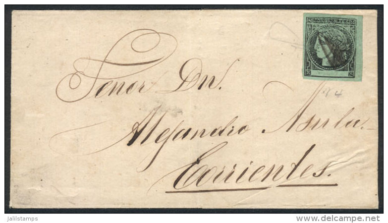 GJ.4, 1864 Yellow-green, On Undated Folded Cover With Typical Pen Cancellation Of Esquina, Signed By Victor... - Corrientes (1856-1880)