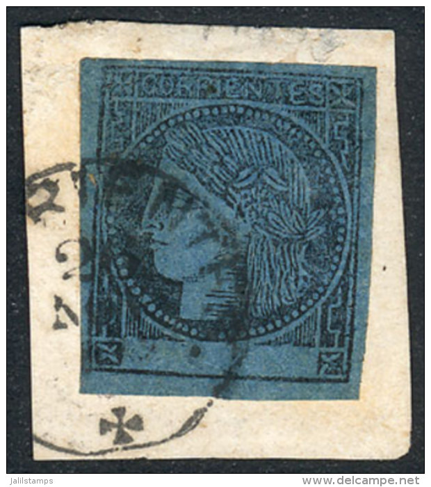 GJ.3, 1860 Blue, Type 3, On Fragment Tied By Corrientes Datestamp With Maltese Cross, Superb! - Corrientes (1856-1880)