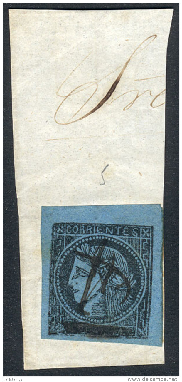 GJ.2, 1860 Provisional With Pen Stroke Through The Value, On Fragment, Superb. With Alberto Solari Certificate. - Corrientes (1856-1880)