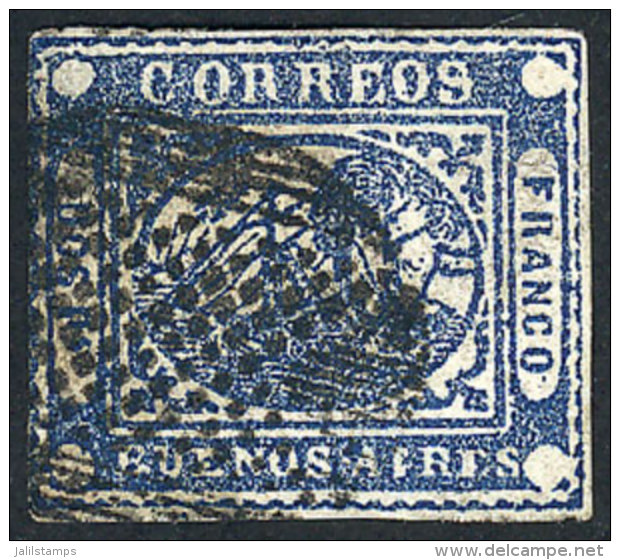 GJ.5, Dos Pesos Blue, With Large Ponchito Cancel (very Rare), Wide Margins, Very Fine Quality! - Buenos Aires (1858-1864)