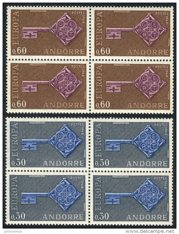 Yvert 188/189, 1968 Topic Europa, MNH Blocks Of 4, Excellent Quality, Catalog Value Euros 140. - Unused Stamps