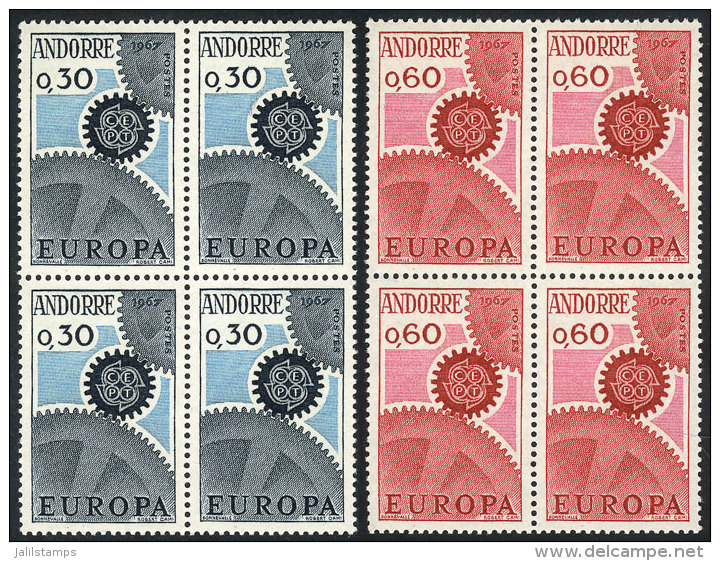 Yvert 179/180, 1967 Topic Europa, MNH Blocks Of 4, Excellent Quality, Catalog Value Euros 100. - Ongebruikt