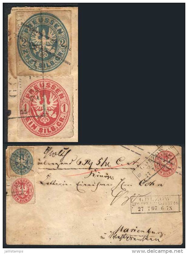 1Sgr. Cover (PS) + Mi.16 + Cut Square 2Sgr. (Michel GAA21) Sent From Golzow To Marienburg On 27/JUL/1867, Little... - Other & Unclassified