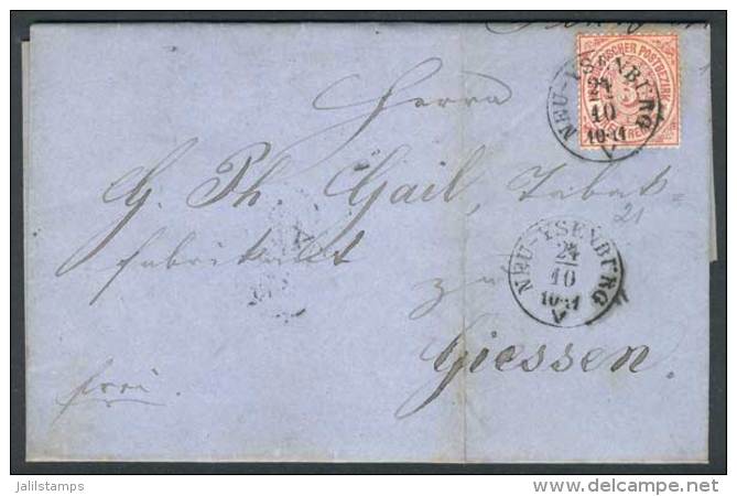 Complete Folded Letter Sent From Neu-Ysenburg To Giessen On 24/OC/1871, Franked By Michel 21, Very Fine Quality! - Sonstige & Ohne Zuordnung