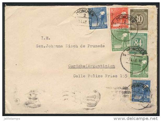 Cover With Multicolored Postage (7 Stamps For A Total Of DM.1.82), Sent From Muenchen To Argentina On 3/AP/1948,... - Sonstige & Ohne Zuordnung