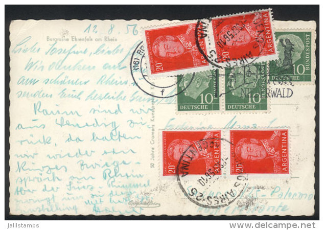 Postcard Sent To "Poste Restante" In Argentina On 12/AU/1956, With Argentine Postage Of 80c. To Pay The Delivery... - Other & Unclassified