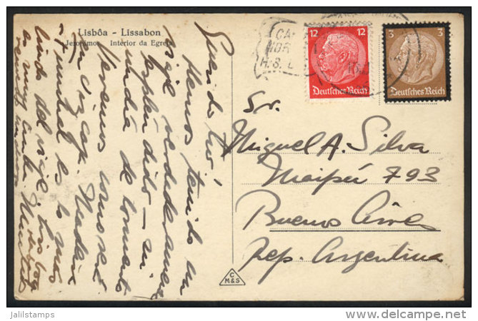 PC With View Of Lisboa, Sent From The Ship CAP NORTE To Argentina, Franked With German Stamps For 15Pf., VF... - Andere & Zonder Classificatie