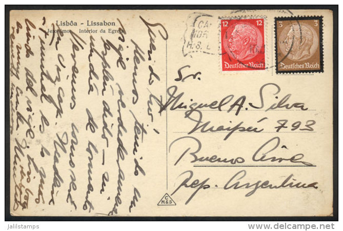 PC With View Of Lisboa, Sent From The Ship CAP NORTE To Argentina, Franked With German Stamps For 15Pf., VF... - Sonstige & Ohne Zuordnung