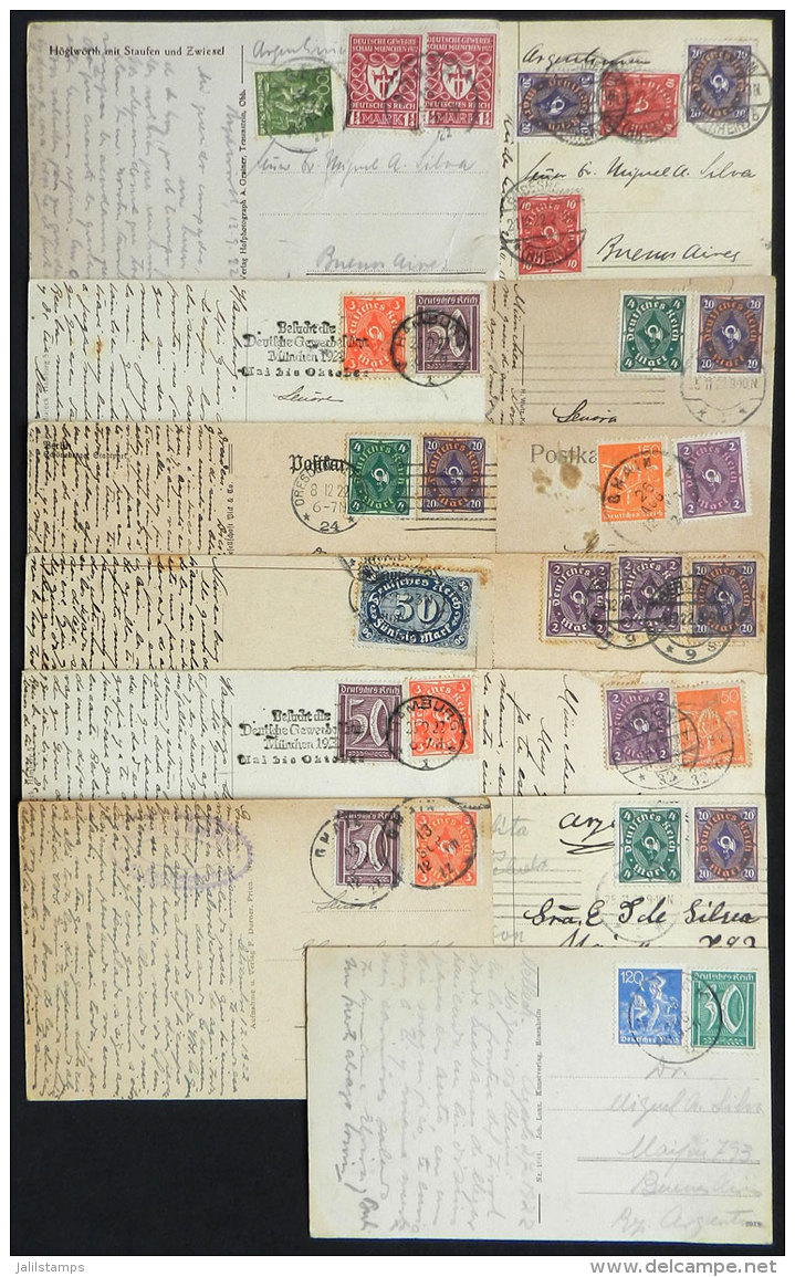 13 Postcards Sent To Argentina In Late 1922, All With INFLATION POSTAGES Of The Beginning Of The German... - Autres & Non Classés