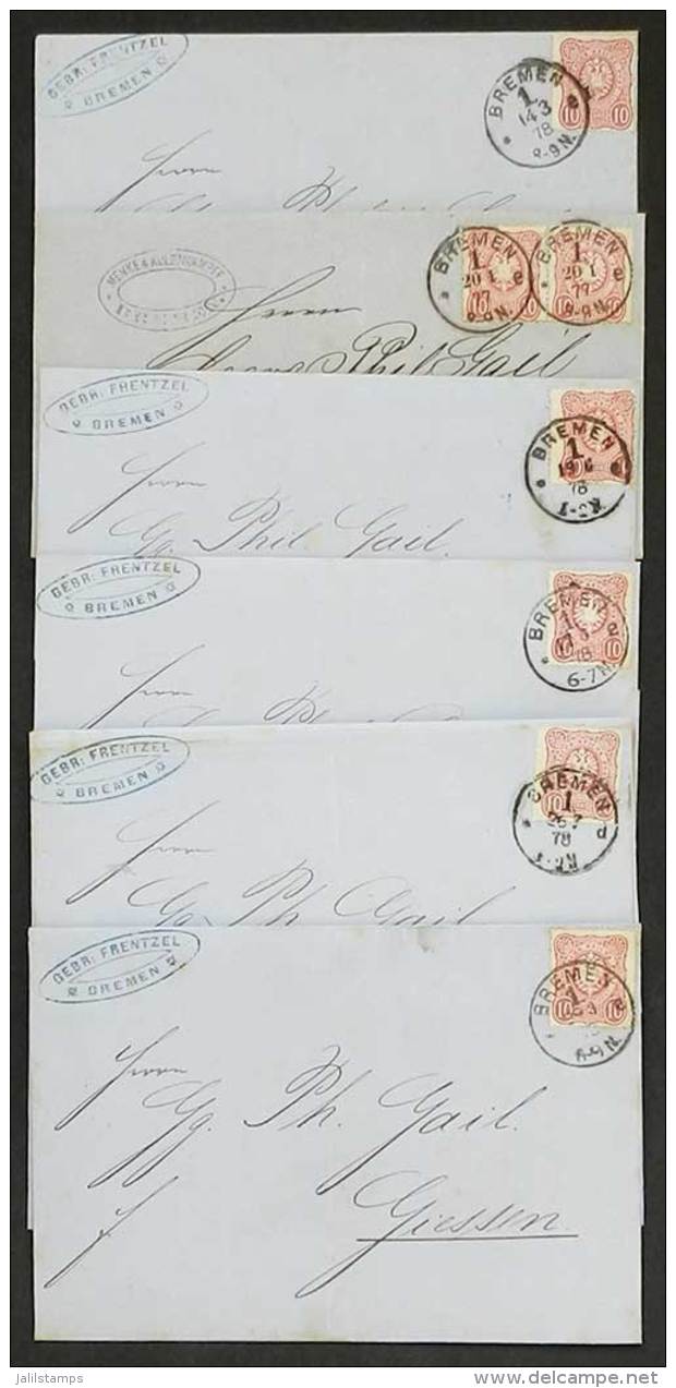 6 Folded Covers (one Is A Complete Folded Letter) Sent To Giessen In 1877 And 1878, Very Fine Quality! - Briefe U. Dokumente