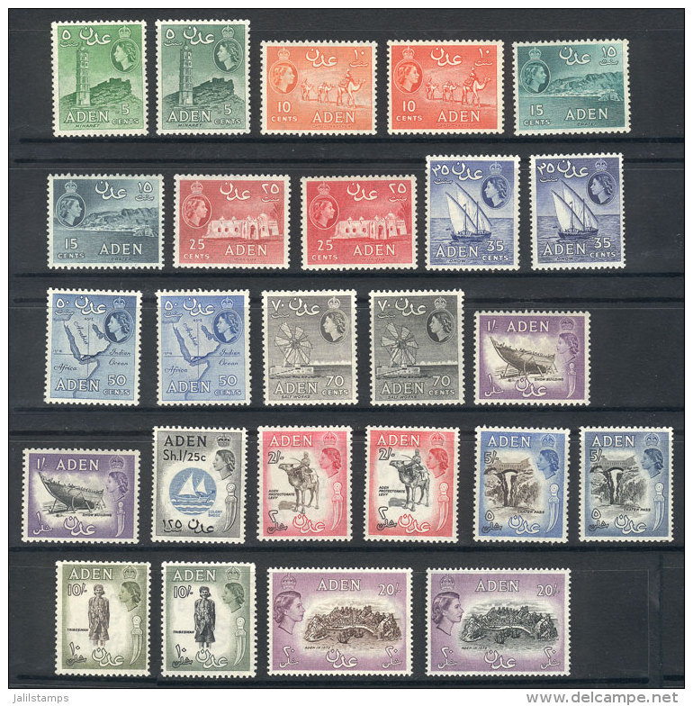 Sc.48/61A + Color Varieties, 1953/9 Complete Set, Mint Very Lightly Hinged (barely Visible Hinge Marks, Many Are... - Aden (1854-1963)