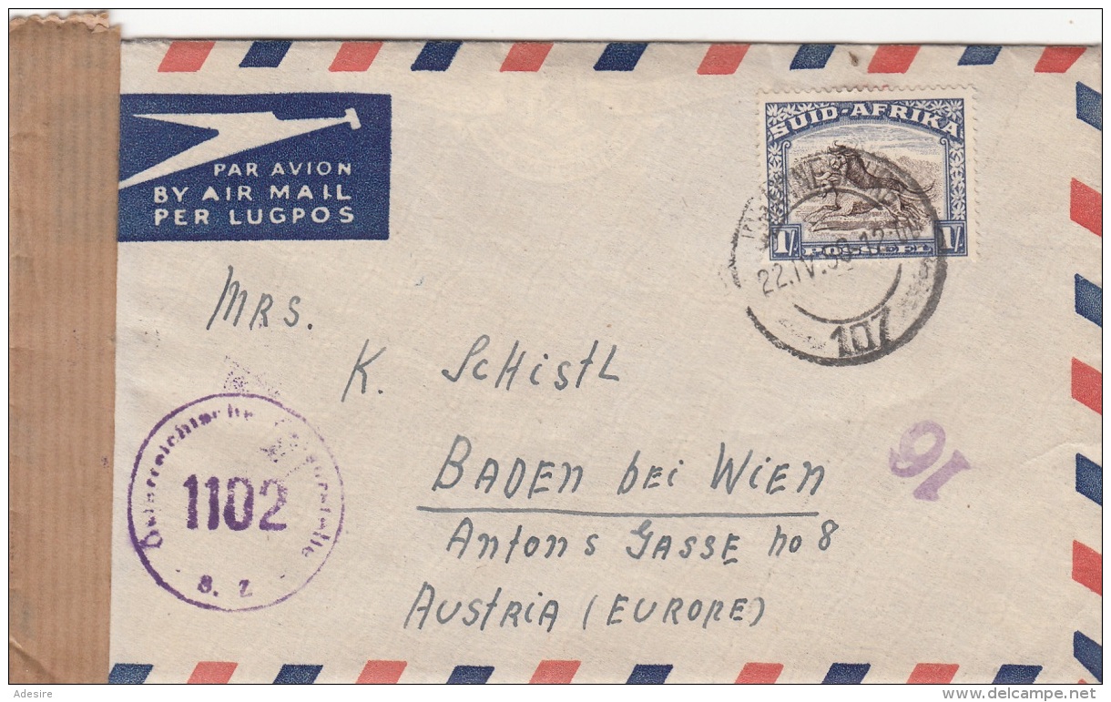 Zensurbrief Aus SÜDAFRIKA 1950 - Sondermarke Auf Flugpost-Brief (mit Inhalt) Gel.v.Johannesburg N.Baden B.Wien - Posta Aerea