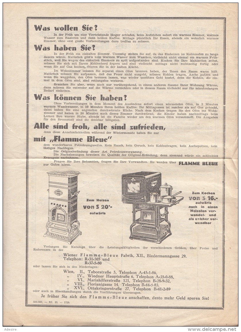 WERBUNG - FLAMME BLEUE Heizpetroleum Öfen, Werbung Auf Beiblatt, Größe 30,5 X 22,5 Cm, Blatt Gefaltet. - Werbung