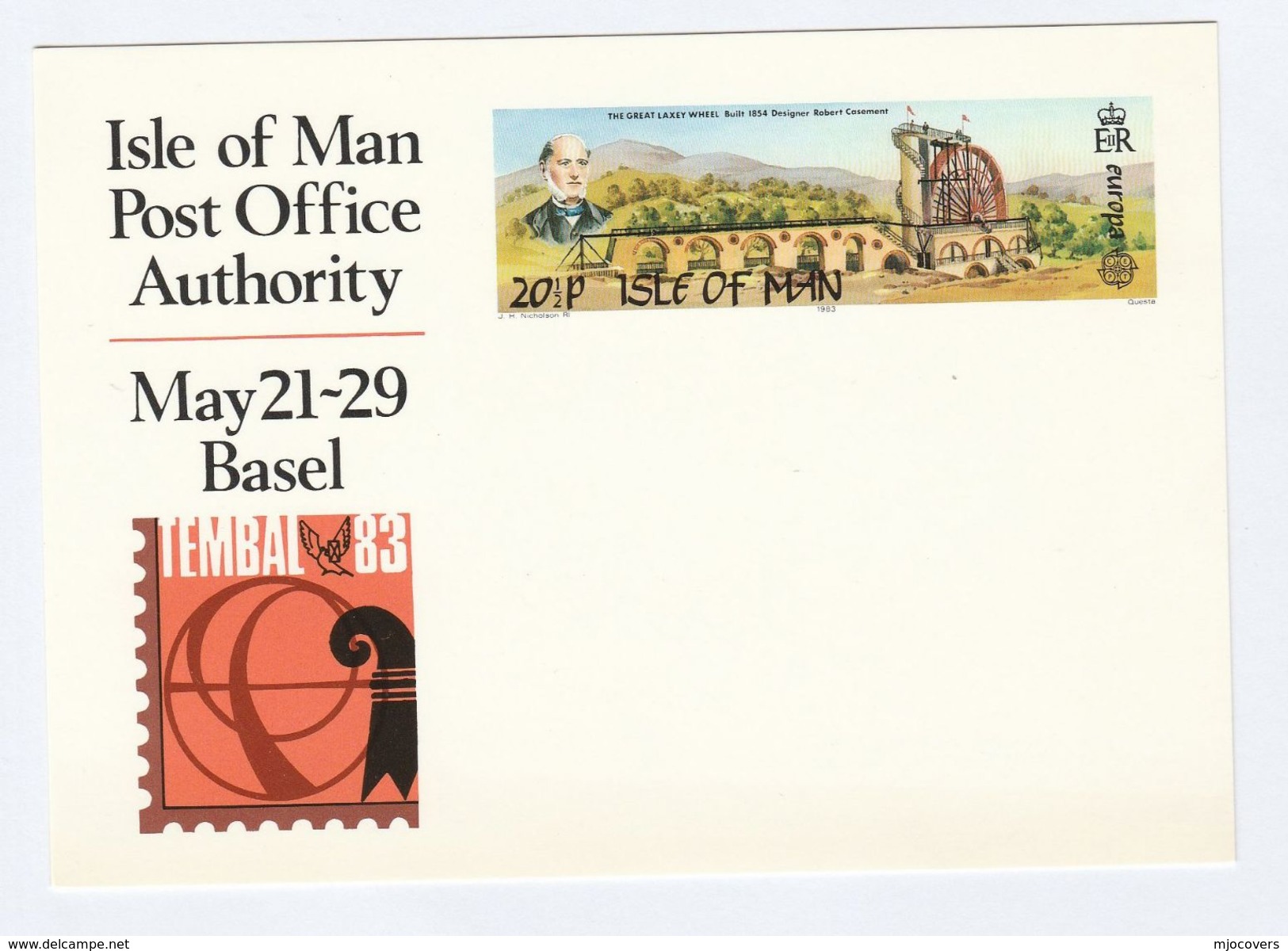 1983 ISLE OF MAN Postal STATIONERY Card TEMBAL Laxley Wheel MINE Cover Mining Energy Minerals Stamps - Isle Of Man