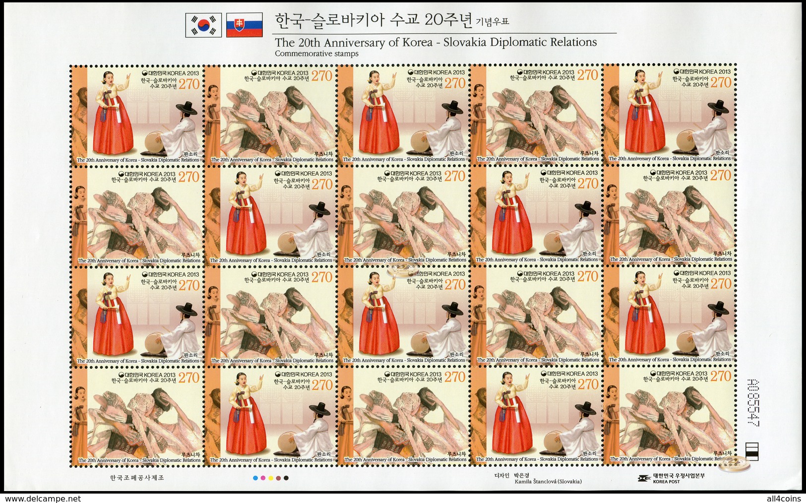 Korea South. 2013. 20th Anniversary Of Korea - Slovakia Diplomatic Relations (MNH OG **) Miniature Sheet [DLC.ST-003439] - Korea, South