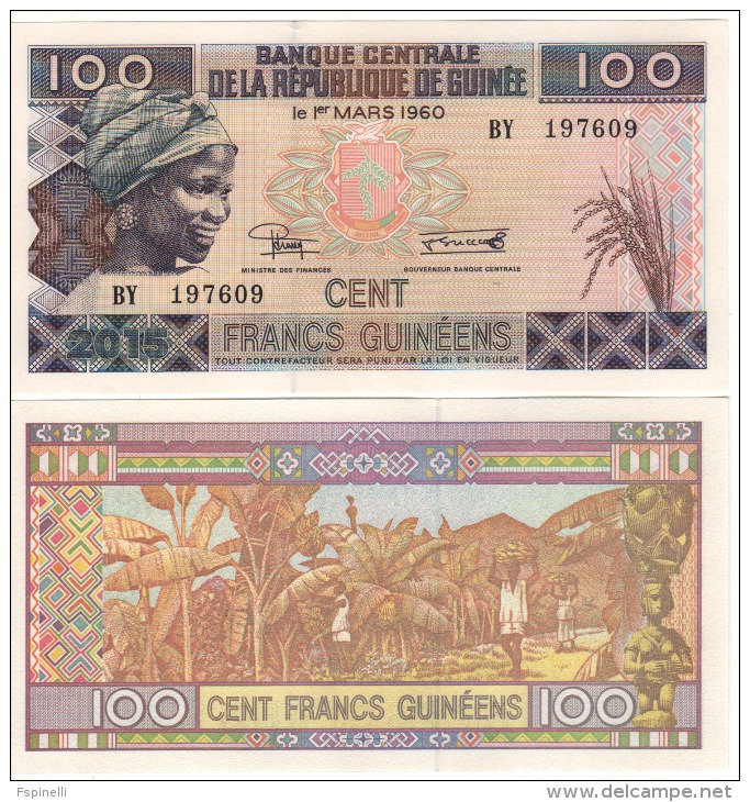 GUINEA  New 100  Francs Guinees  PNew   NL  (2015)  UNC - Guinée