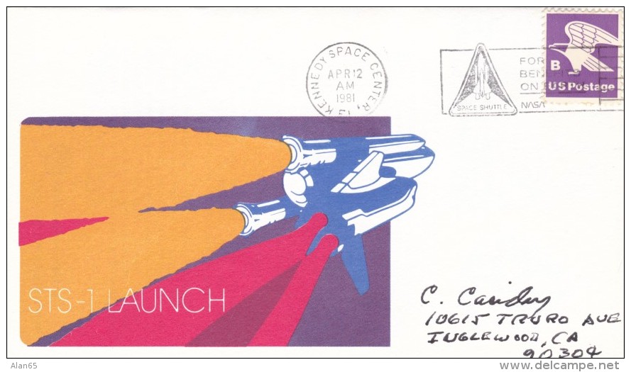 STS-1 Launch Space Shuttle US Space Exploration Cover, Kennedy Space Center Florida Postmark, 'B' (18-cent) Stamp - Noord-Amerika
