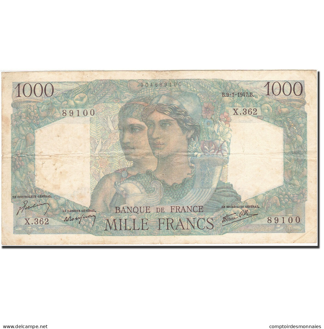 Billet, France, 1000 Francs, 1945, 1947-01-09, TB+, Fayette:41.18, KM:130a - 1 000 F 1945-1950 ''Minerve Et Hercule''