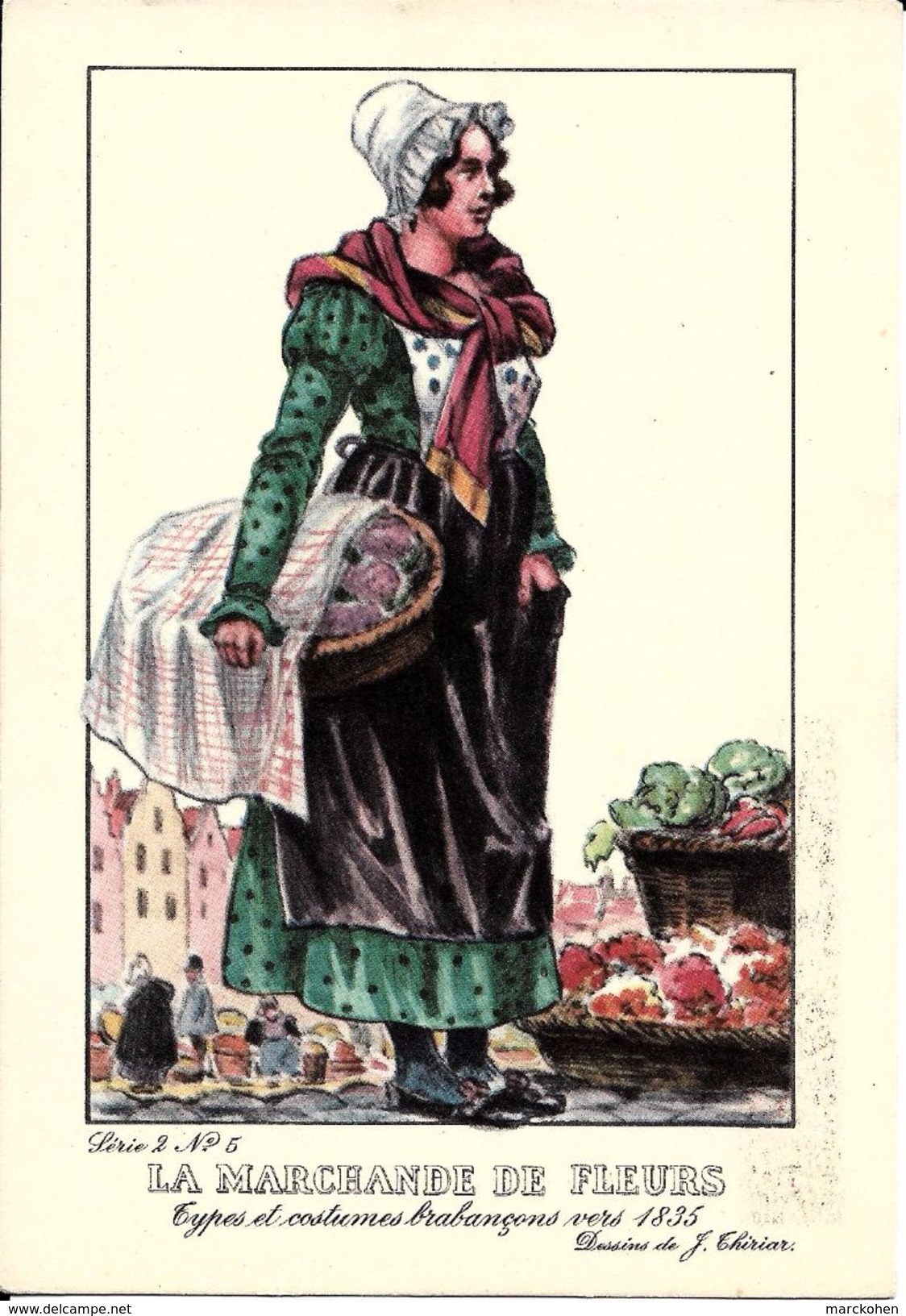 Types Et Costumes Brabançons Vers 1835, Dessins De James Thiriar : La Marchande De Fleurs. CPSM. - Loten, Series, Verzamelingen