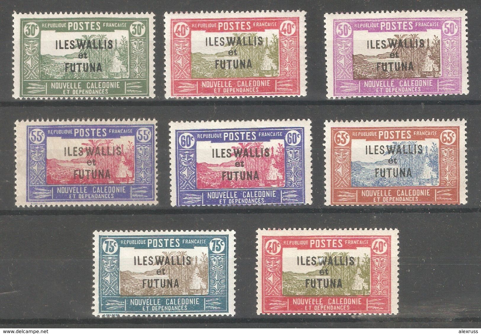 Wallis & Futuna 1938-40,set Of 8,Sc 52//62,7 VF MH*,1 ,40c MNH** (K-8) - Ungebraucht