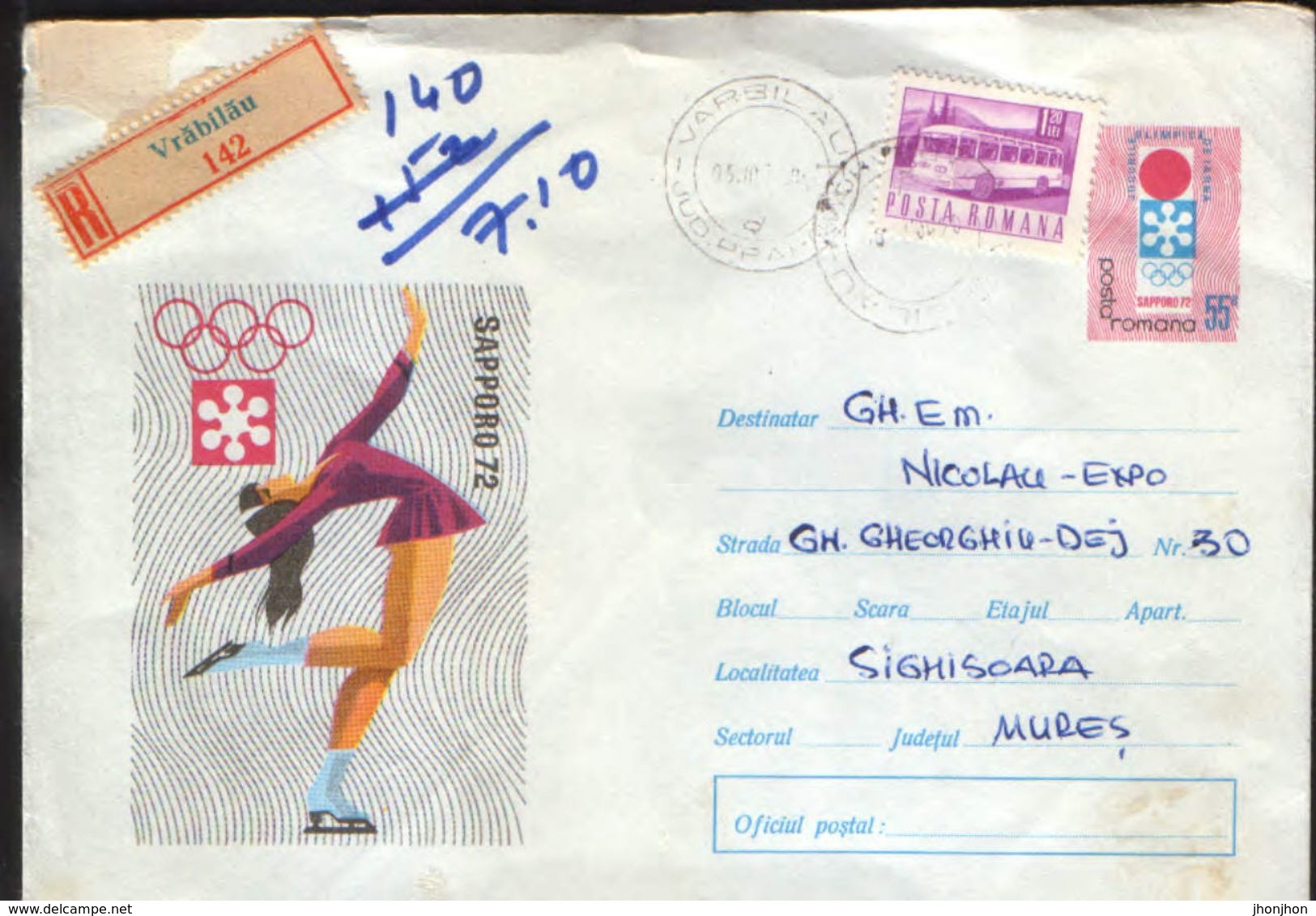 Romania - Postal Stationery Cover Used 1972 -  Winter Olympics, Sapporo - Artistic Skating - Winter 1972: Sapporo