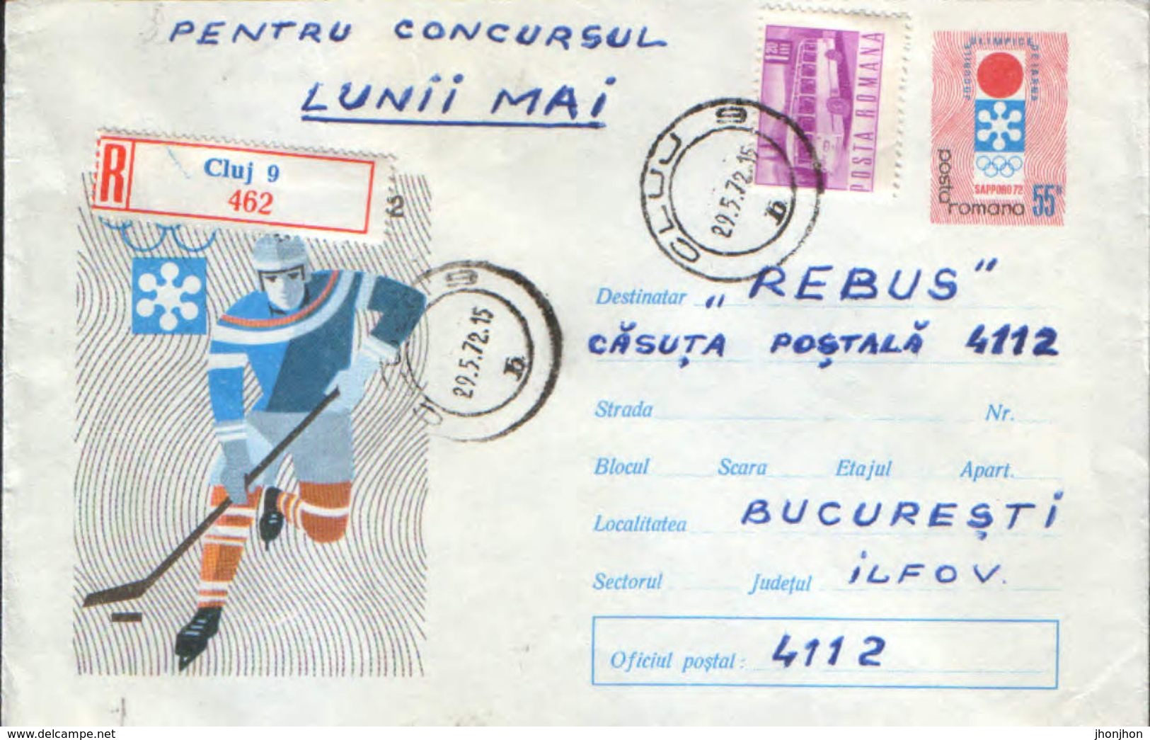 Romania - Postal Stationery Cover Used 1972 -  Winter Olympics, Sapporo - Ice Hokey - Winter 1972: Sapporo