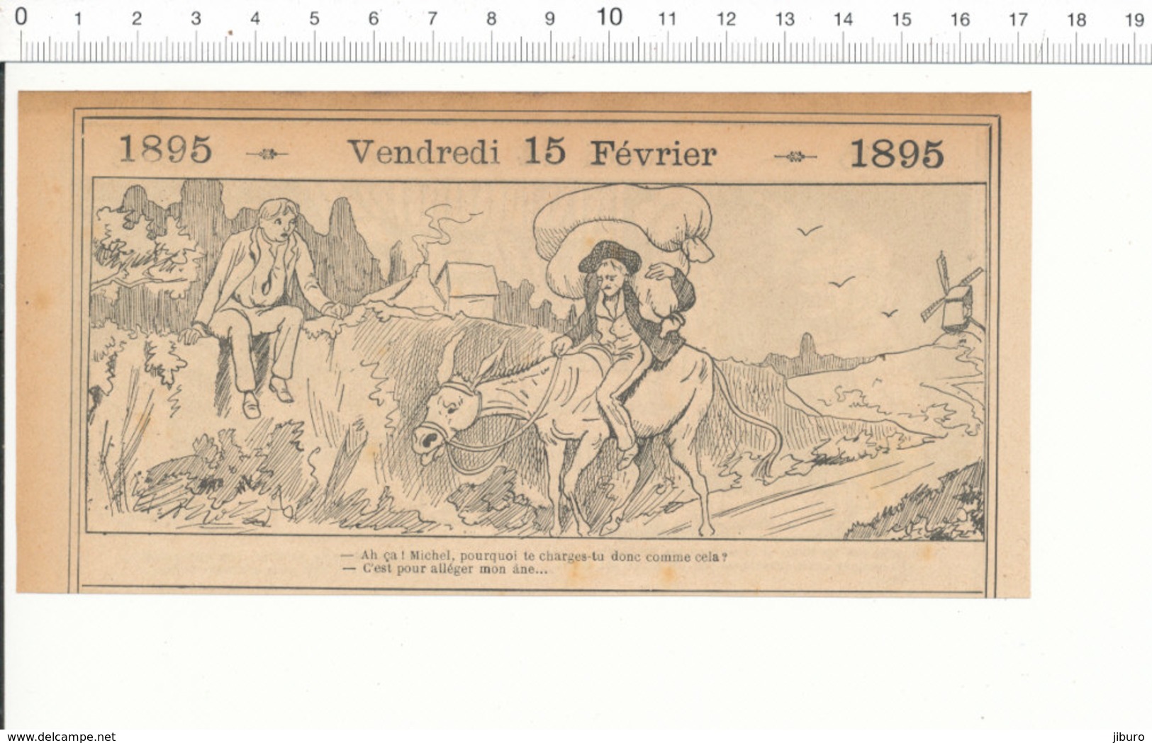 2 Scans Humour De1895 Meunier Sacs De Farine Sur âne Moulin à Vent Meunerie / Libraire Livres Bibliothèque Meuble 207PF3 - Non Classés