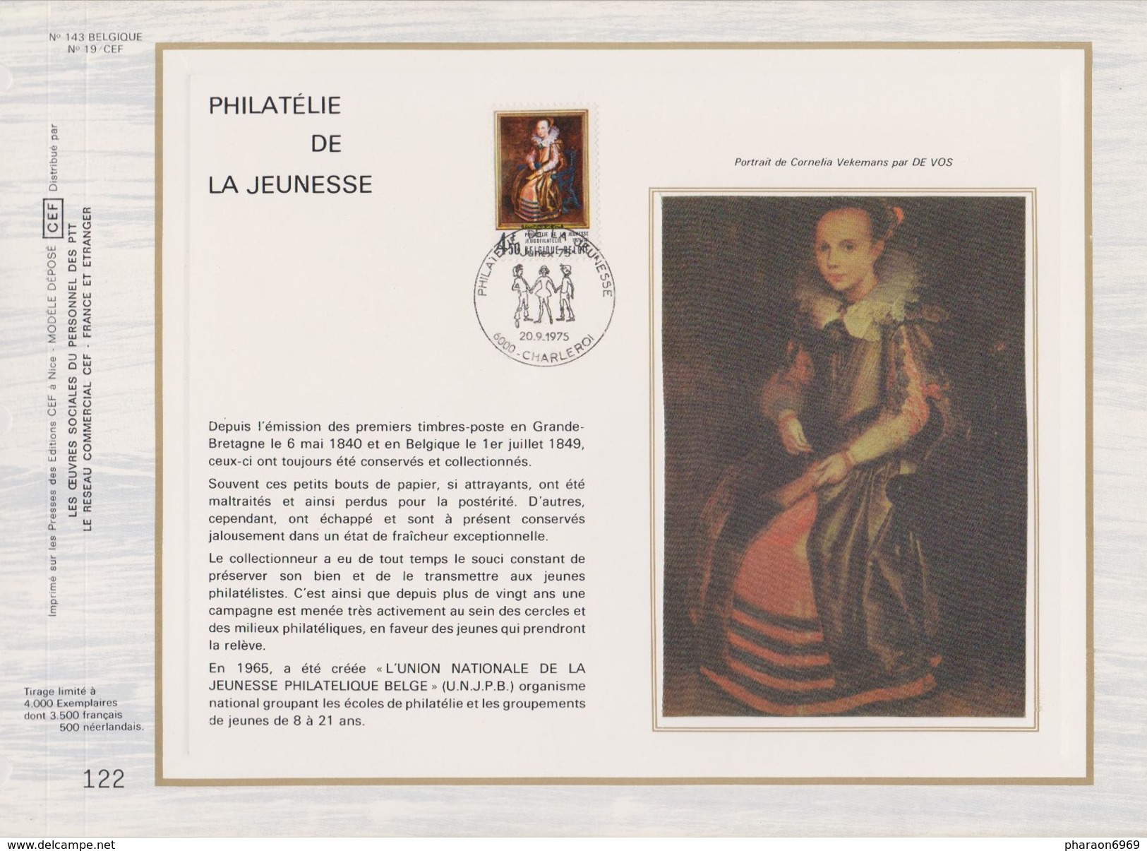 Feuillet Tirage Limité CEF 143 1779 Philatélie De La Jeunesse Peinture De Vos Charleroi - 1971-1980