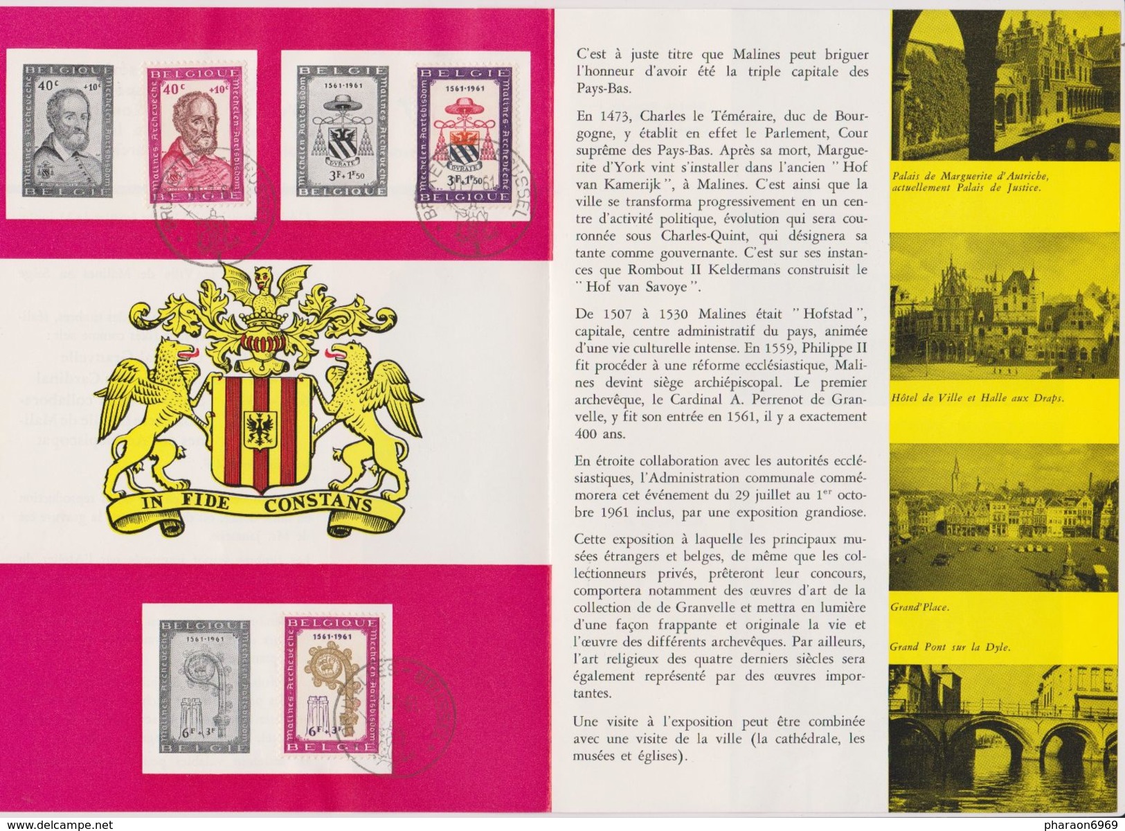 Feuillet Poste FDC 1188 à 1190 Quatrième Centenaire De La Promotion De Malines Au Siège Archiépiscopal - 1961-1970