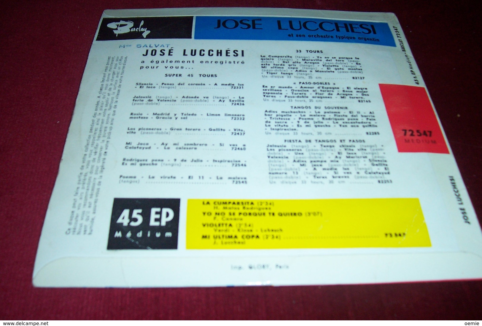 JOSE LUCCHESI ° TANGOS / LA CUMPARSITA / YO NO PORQUE TE QUIERO / VIOLETTA / MI ULTIMA COPA - Autres - Musique Espagnole