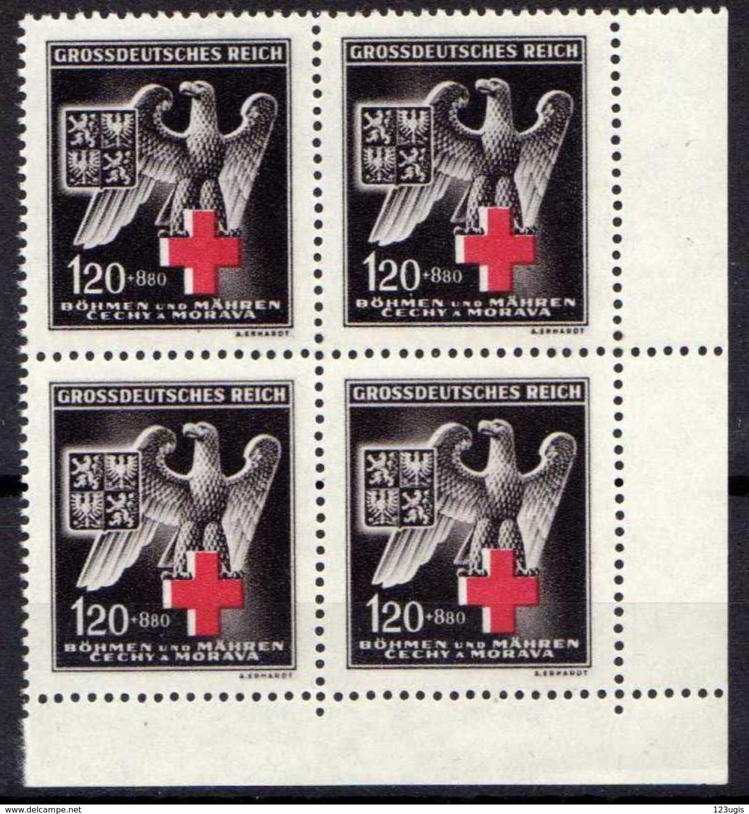 Böhmen Und Mähren 1943 Mi 132 **, Rotes Kreuz, Viererblock [241213III] @ - Unused Stamps