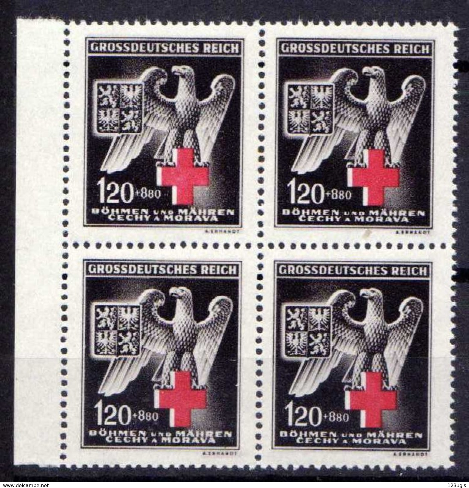 Böhmen Und Mähren 1943 Mi 132 **, Rotes Kreuz, Viererblock [241213III] @ - Unused Stamps