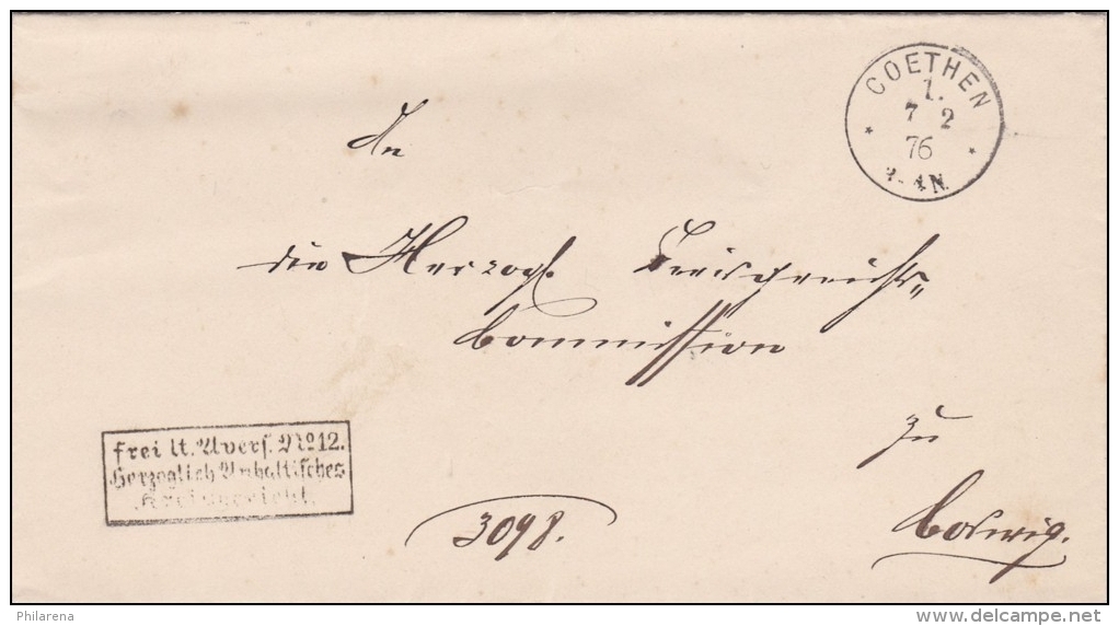 Brief Aus Coethen 1876 Nach Colwig - Autres & Non Classés