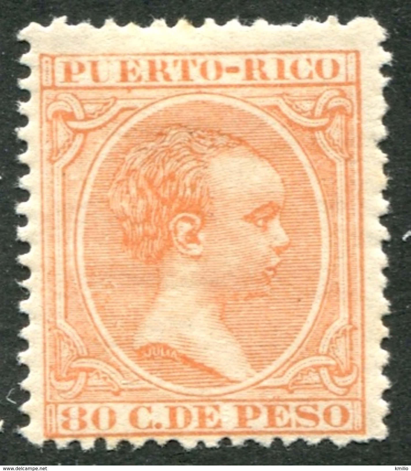 Puerto Rico Ed 100* 80 Cts Naranja De 1891-2 En Nuevo Con Charnela. Valor Clave - Puerto Rico