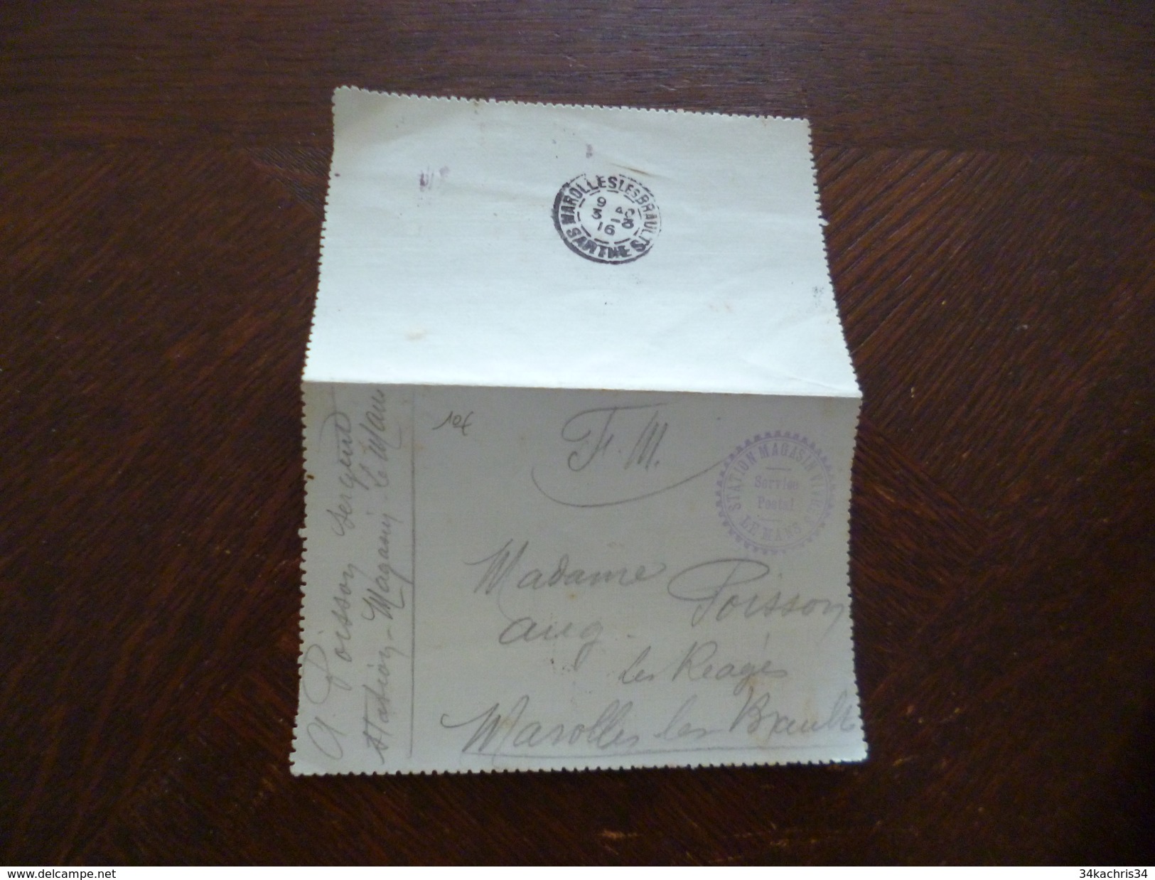 Lettre France En Franchise Militaire Cachet Bleu Station Magasin Vivres Le Mans Service Postal - Guerre De 1914-18