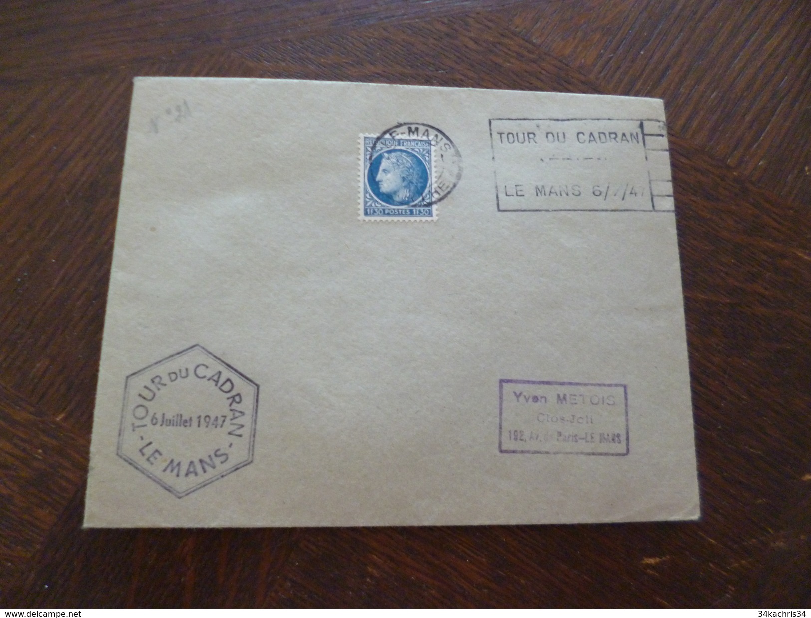 Lettre France Oblitération Mécanique Tours De Cadran Le Mans Sur TP Type Mazelin 6/0/47 - Maschinenstempel (Werbestempel)