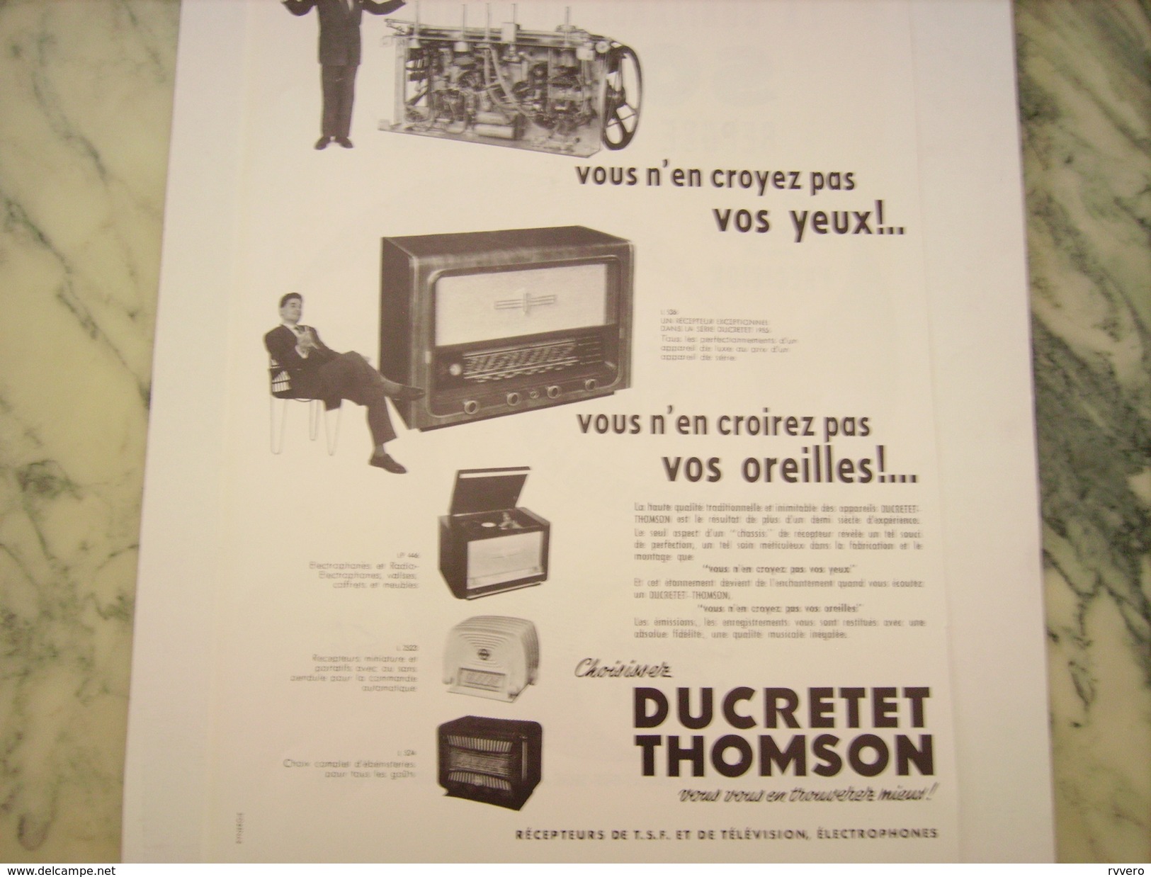 ANCIENNE PUBLICITE RECEPTEUR DE TSF DUCRETET THOMSON 1954 - Autres & Non Classés