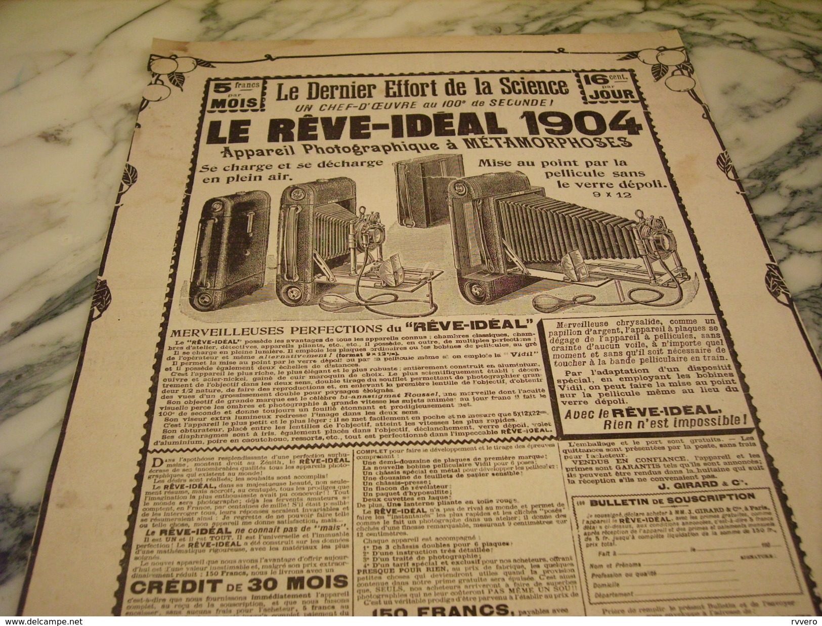 ANCIENNE PUBLICITE APPAREIL PHOTO  LE REVE -IDEAL 1904 - Autres & Non Classés