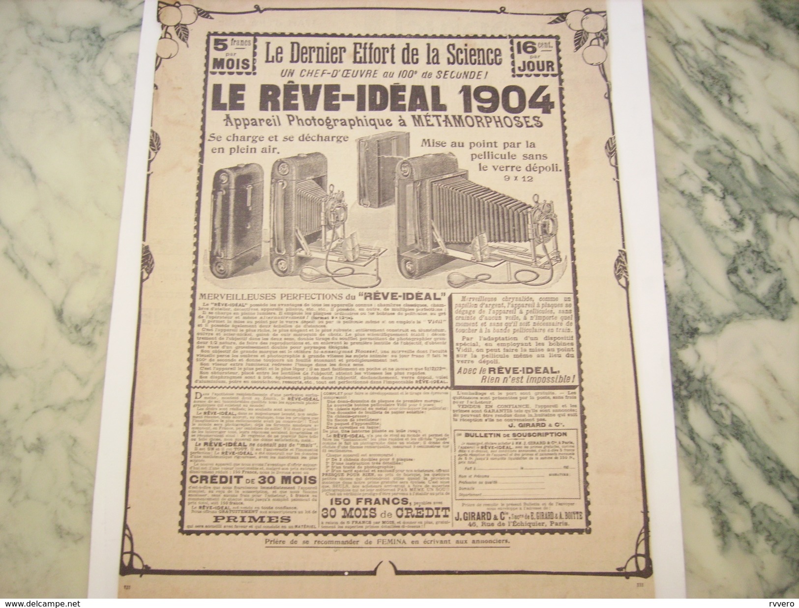 ANCIENNE PUBLICITE APPAREIL PHOTO  LE REVE -IDEAL 1904 - Autres & Non Classés