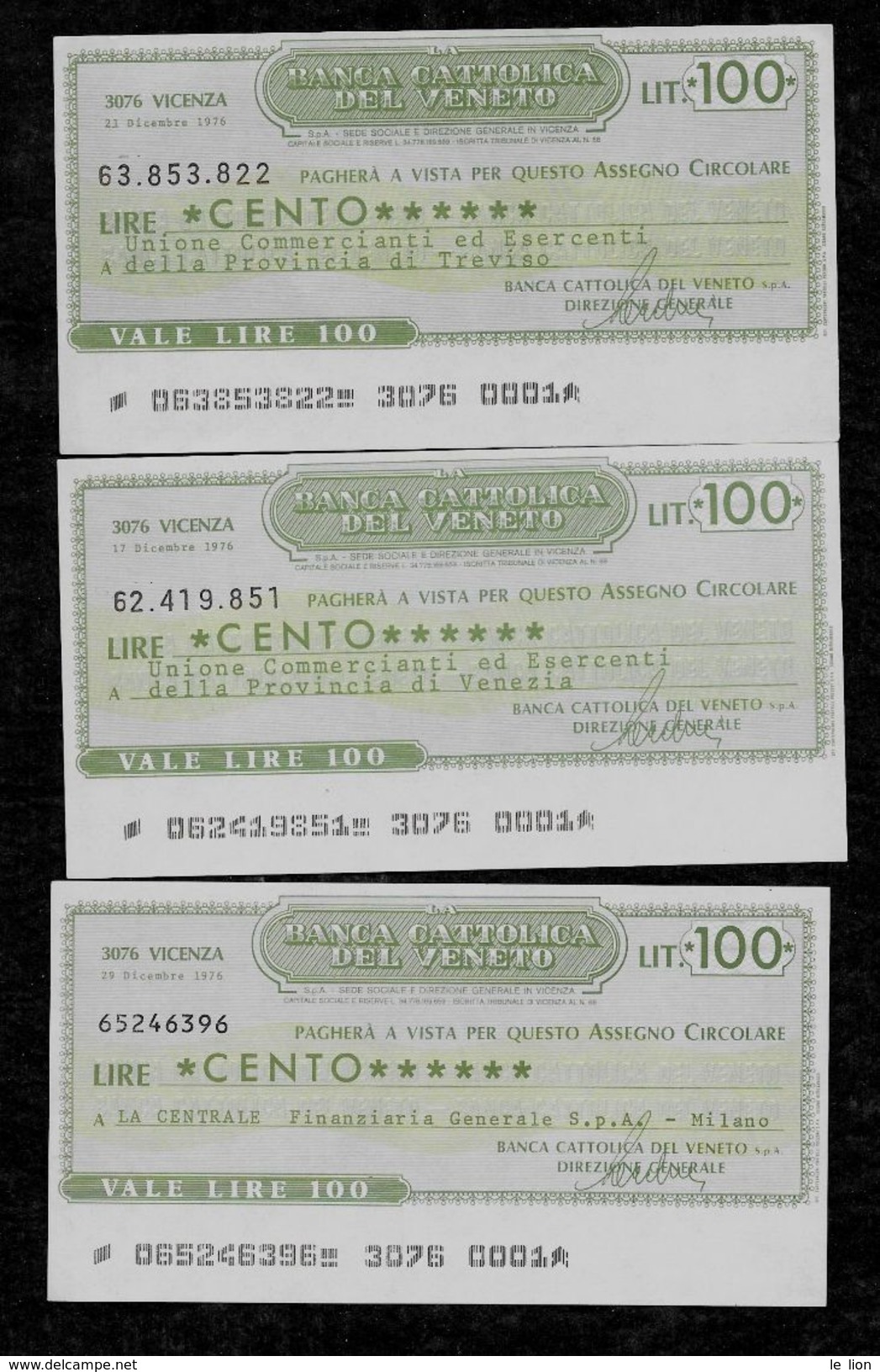 3 Mini Assegni Circolari BANCA CATTOLICA VENETO Diverse Intestazioni - FDS - [10] Cheques Y Mini-cheques