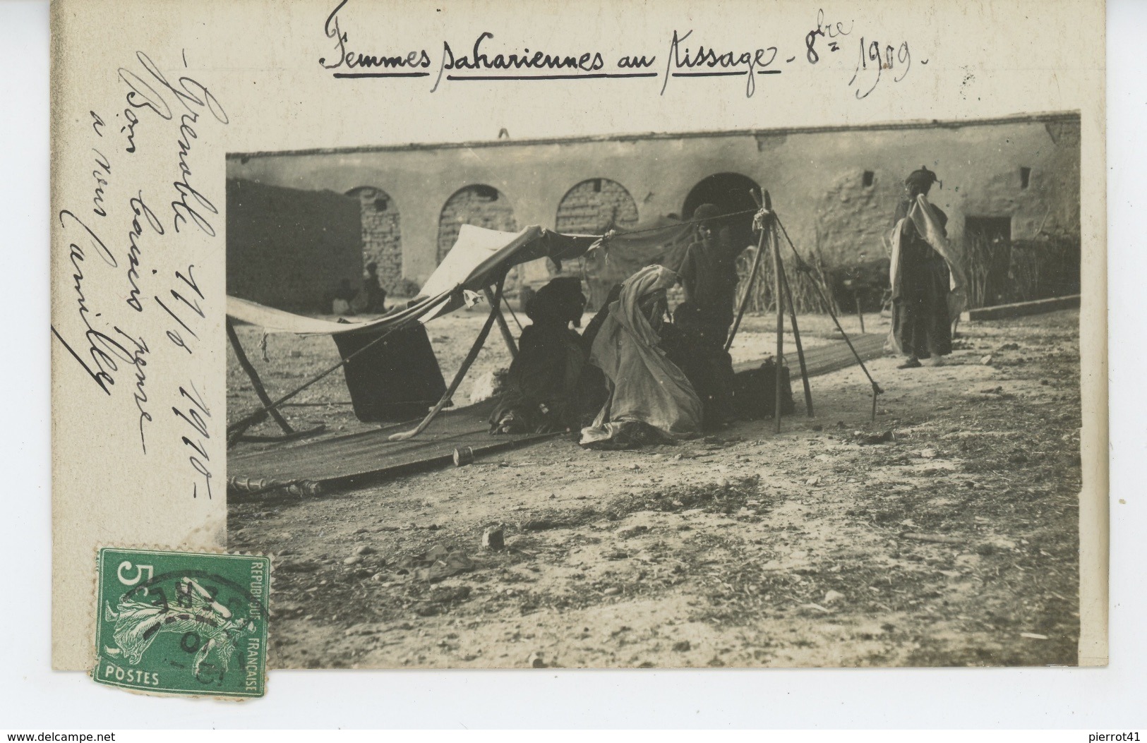 ALGERIE - EL OUED -  1909 - Belle Carte Photo Femmes Sahariennes Au Tissage (1909) - El-Oued