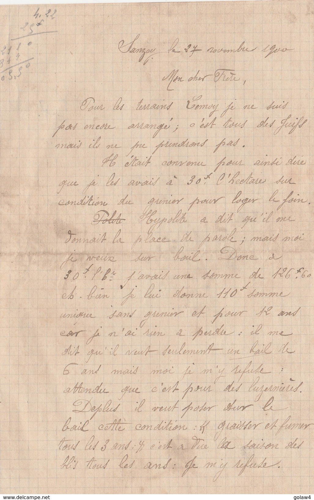 17716# CORRESPONDANCE Datée De SANZEY 1900 MEURTHE ET MOSELLE HAMONVILLE VILLEY ST ETIENNE ASSASIN CONSTANT ANDILLYS - Manuscrits