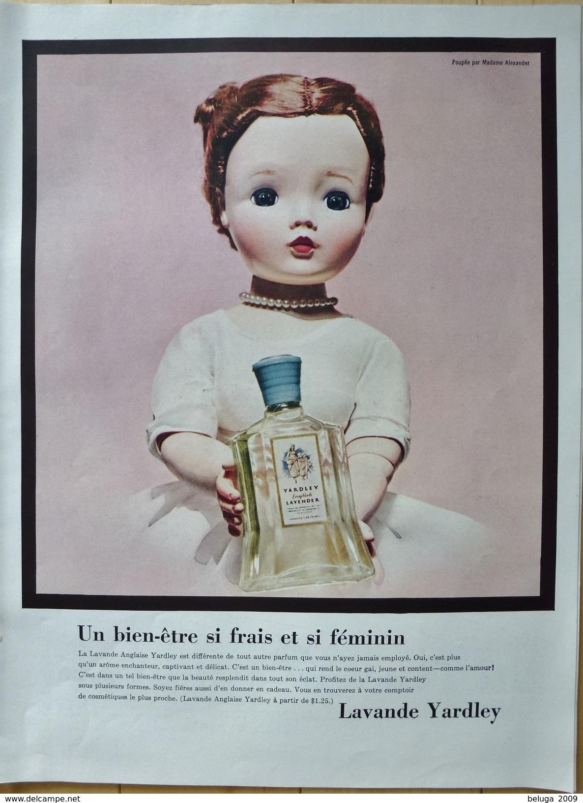 Publicité Lavande Yardley 1956 Illustration De Poupée - Vintage Perfume Ad Publicity In French Canada Picturing Doll Toy - Advertising