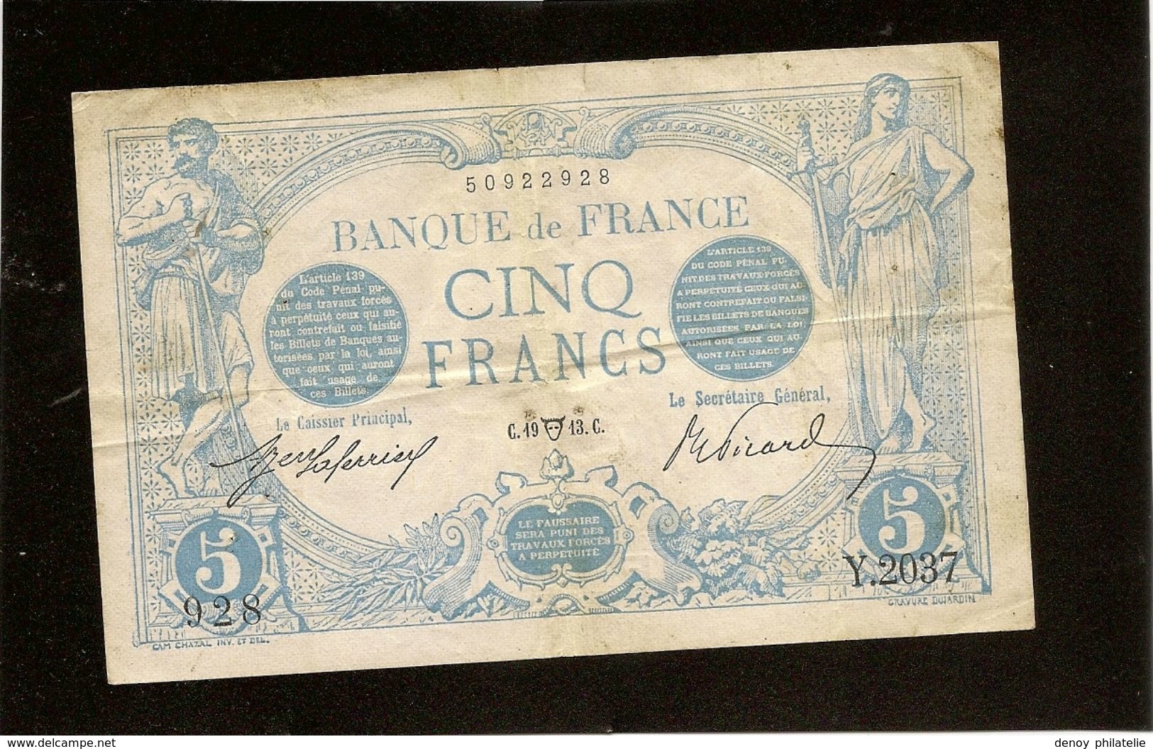 Billet France 5 Francs Bleu Du 19 Avril 1913 (taureau) TB Pas De Trou - 5 F 1912-1917 ''Bleu''