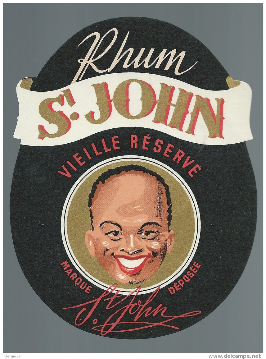 Ancienne étiquette  Rhum St John Vieille Réserve  "visage Homme" - Rhum