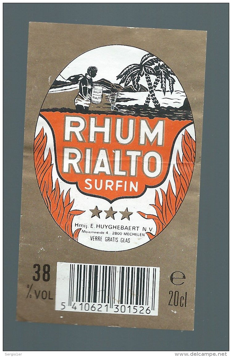 Ancienne étiquette  Rhum   Rialto Surfin - Rhum