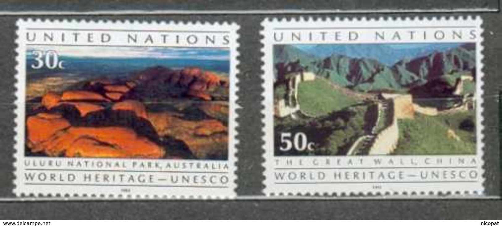 ONU NEW YORK MNH ** 605-606 Trésors Du Patrimoine Mondial La Parc D'Uluru Australie La Grande Muraille De Chine - Neufs