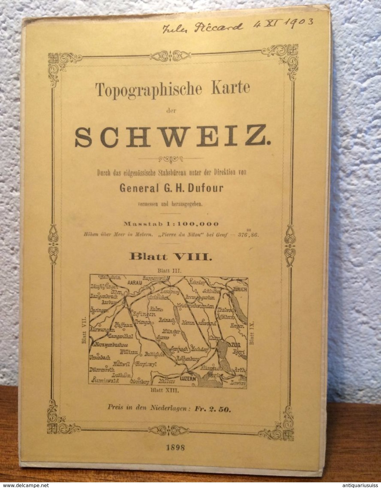 SCHWEIZ - Carte Topographique De La SUISSE * BLAT VIII * General G.H. Dufour - Ann.1861 - AARAU LUCERN - ZUG ZÛRICH - Topographical Maps