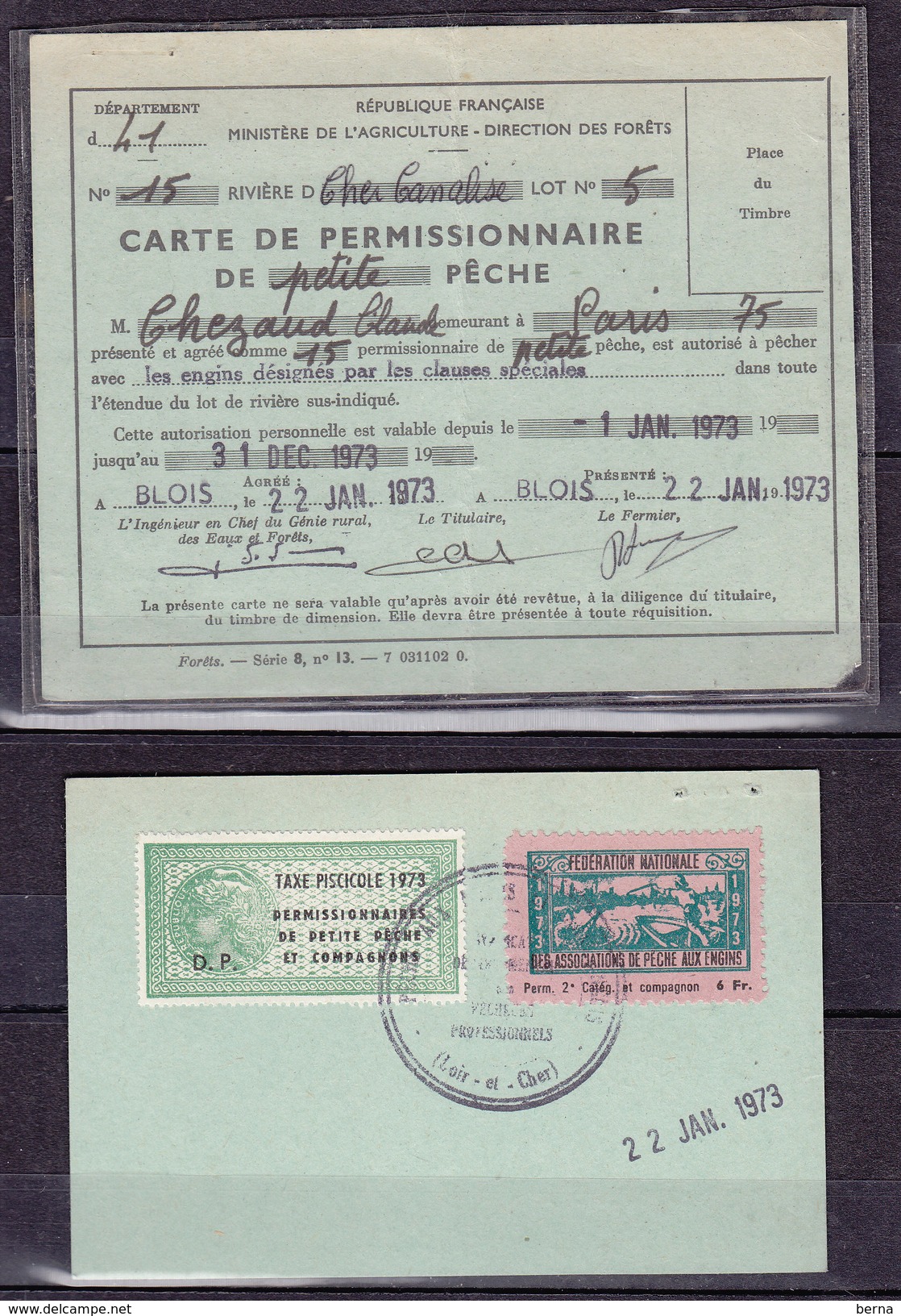 FRANCE FISCAL CARTE DE PECHE DU LOIR ET CHER - Autres & Non Classés